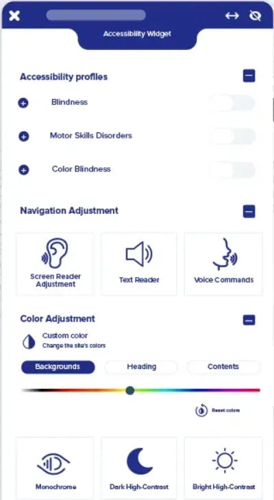 equalweb accessibility customization options for display and navigation preferences
