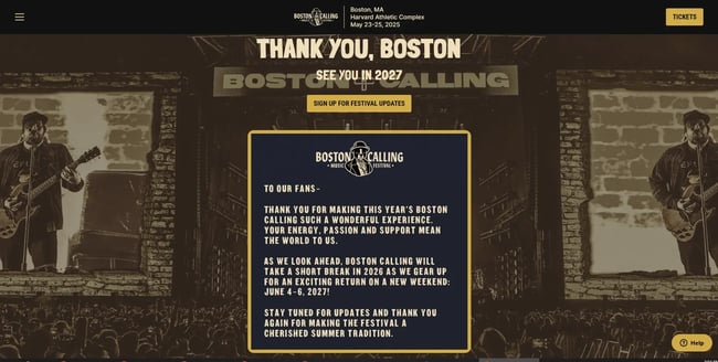 event website examples, boston calling