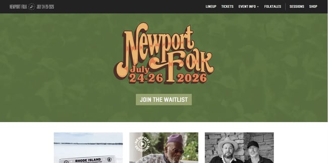 event website examples, newport folk fest