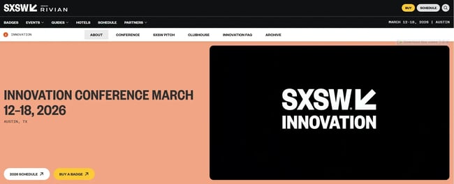 event website examples, sxsw