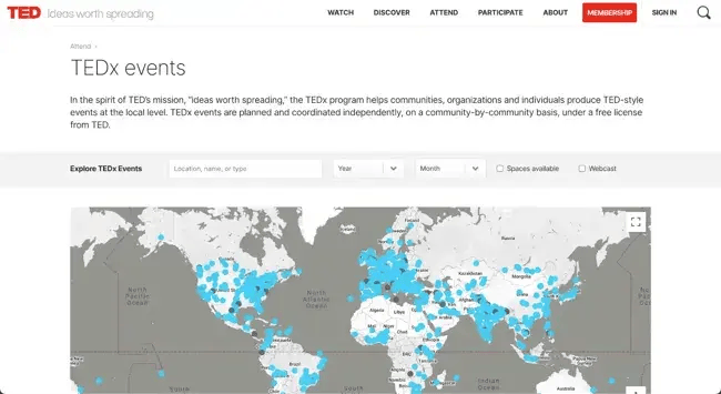 event website examples, ted