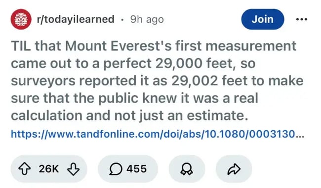everest surveyors added two feet to their measurement to appear accurate.