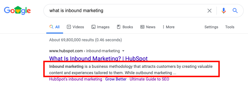 example of a meta description on a serp