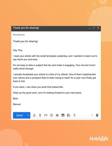 example of complimenting prospect in a sales prospecting email
