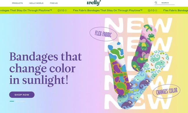 example of hero image using products in the design from Welly