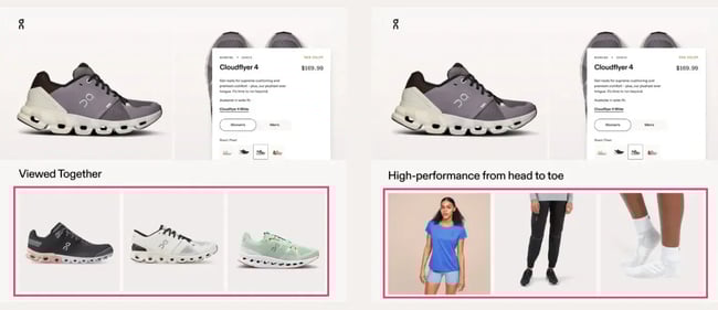 example of personalization, a curated homepage of recommended shoes from sportswear brand on