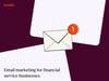 a hubspot-branded graphic with a deep purple background and light pink squares, with an email icon in the center and the words ‘email marketing for financial service businesses’ in the corner