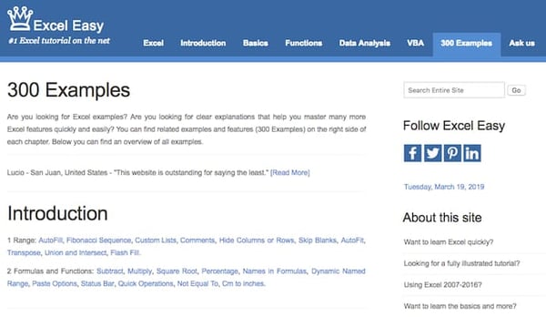 excel easy's examples and explanations page