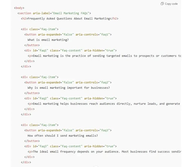 expandable faq script, ai prompts for web developers
