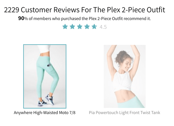 Fabletics social proof on product description page.