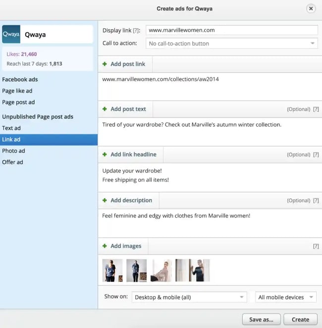 facebook ad software, qwaya