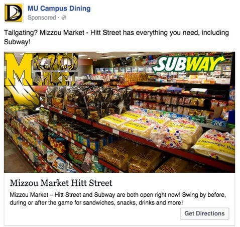 mu campus dining facebook ad for local