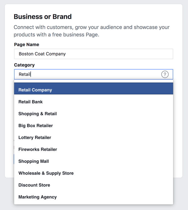 فیس بوک بازاریابی صفحه نام و دسته بندی