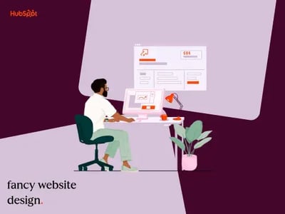 fancy website illustration of man at laptop
