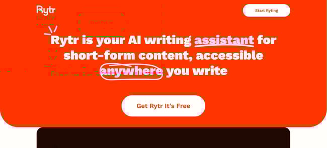 Rytr landing page, AI authoring tools