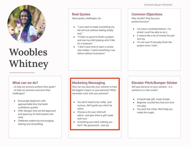 fictional persona for the woobles created using a free hubspot buyer persona template