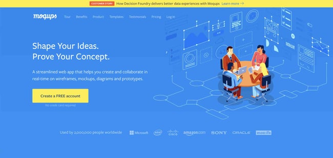 Figma alternatives: Moqups. Image shows Moqups homepage. 
