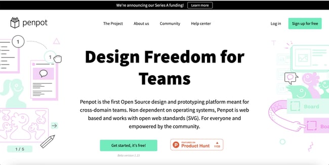 Figma Alternatives: Penpot. Image shows PenPot website homepage. 