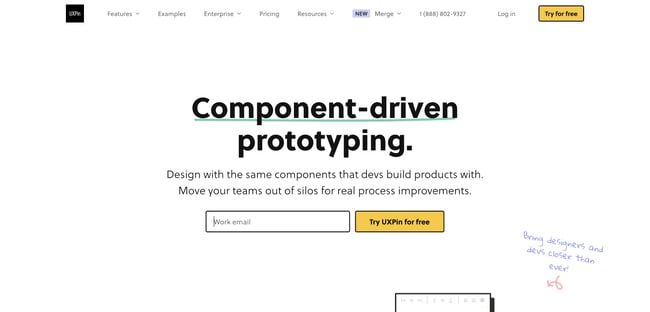 Figma alternatives: UXPin. Image shows UXPin website homepage. 