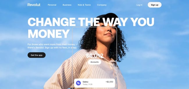 fintech landing page, revolut