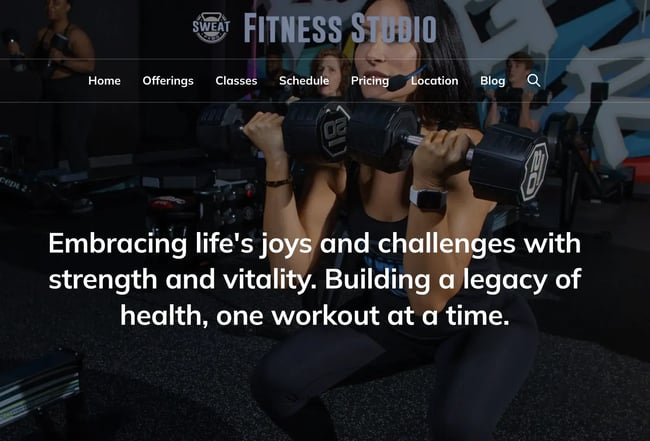 fitness website, sweat fxbg