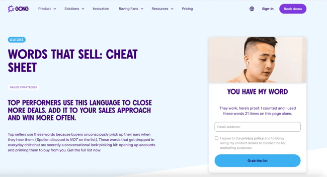 form submission cta, gong