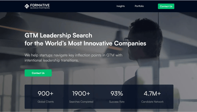 formative search partners recruitment website design with a gtm search headline and a stats bar showing a 93% success rate