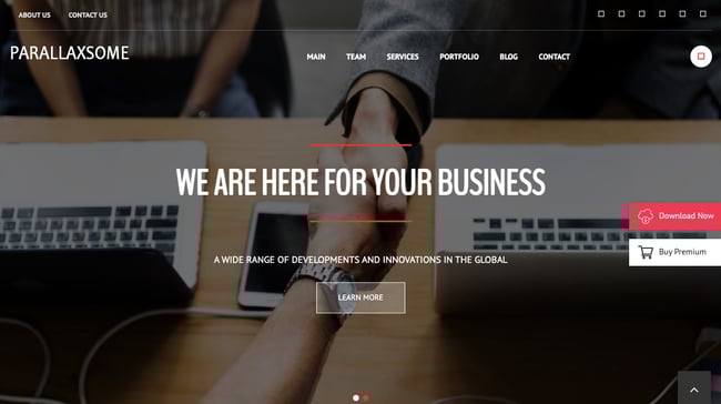free parallax theme Parallaxsome features hero image with text overlay