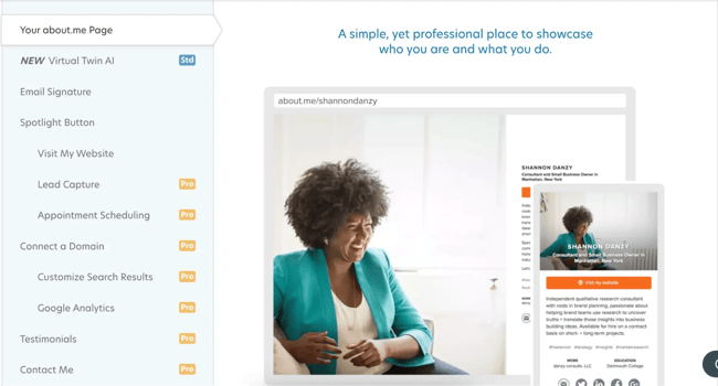 free portfolio website, about.me