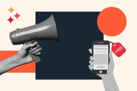 free tool marketing represented by a hand holding a megaphone and an app with a free tag