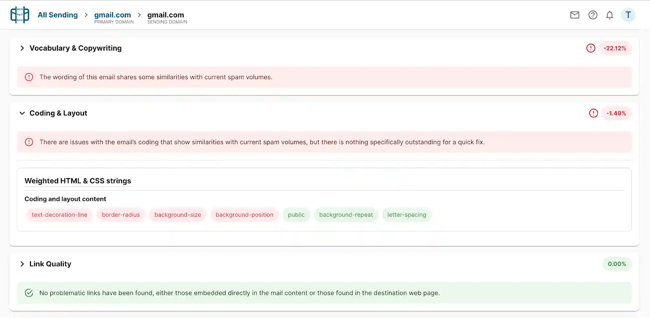 Content tab in SendForensics