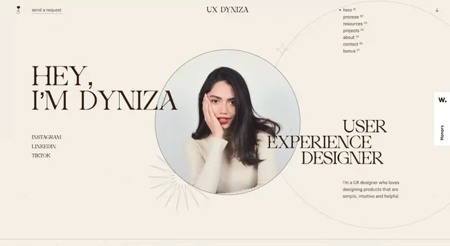 freelancer website example, UX Dyniza 