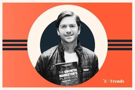 photo of jim huffman in a circle surrounded by a cream border with the hubspot trends logo in the bottom right corner