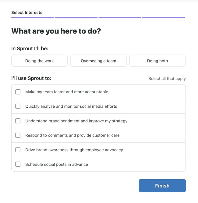 progressive profiling example from Sprout asking for customer goals