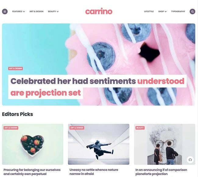 Gutenberg wordpress theme, Carrino