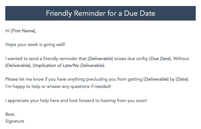 Friendly Reminder Email Examples: for a due date