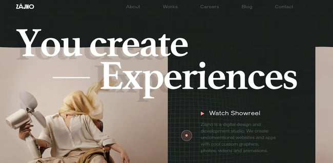 futuristic websites, example from zajno
