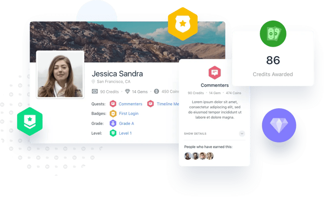 BuddyPress member profile with badges and other gamification features enabled