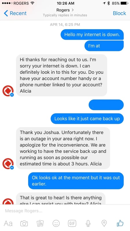 use cases for bots, customer service example