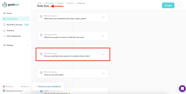 geekbots daily sync template for async stand-ups