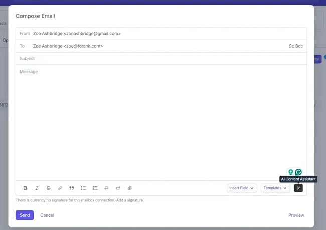 generative ai crm, image showing the email composer interface within capsule crm