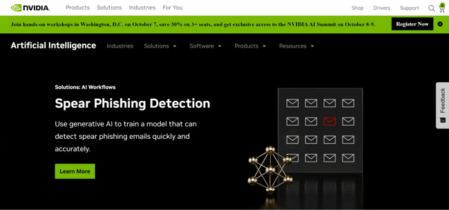 cybersecurity tool: NVIDIA spear phishing detection page