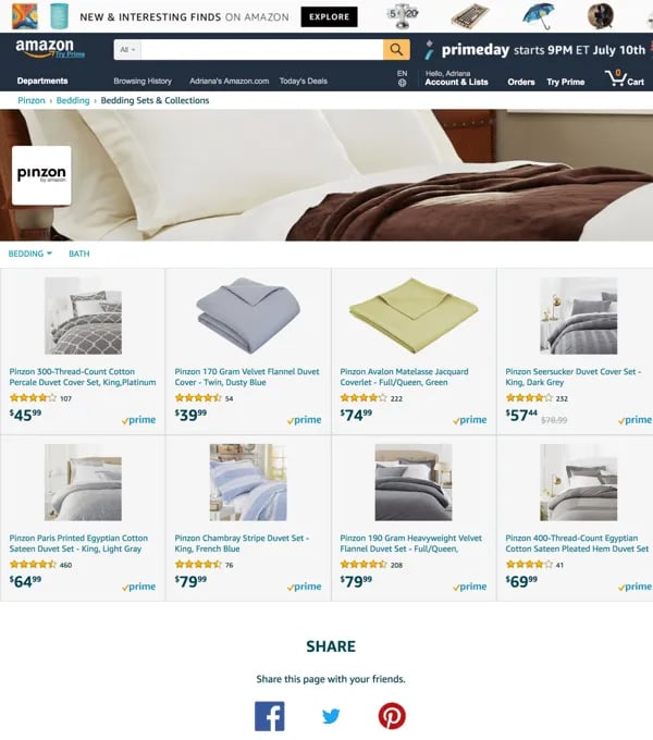 Amazon Store Results Page With Product Listings and Corresponding Reviews