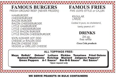 goal dillution, five guys menu