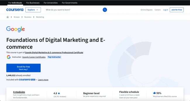 google digital marketing course, coursera
