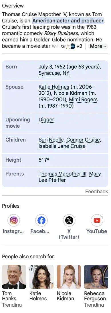 google knowledge graph tom cruise