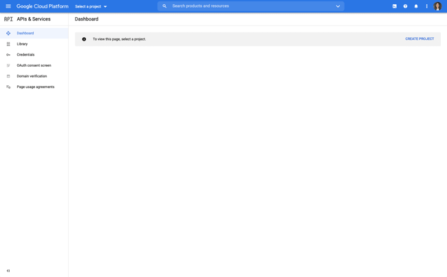 Google Developers Console dashboard 
