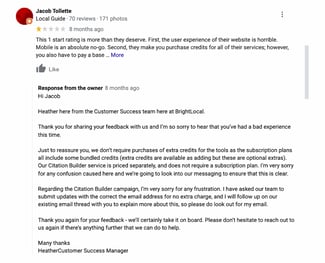 best google review responses: saas negative