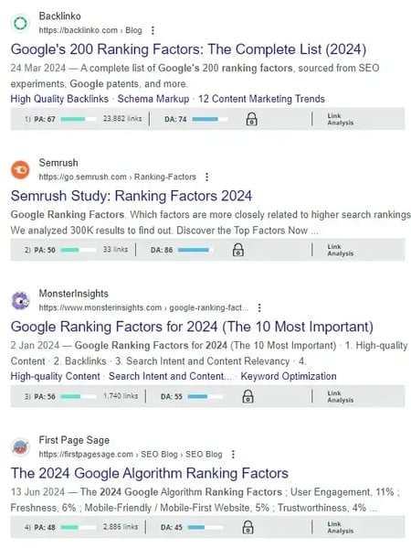 Google ranking factors"