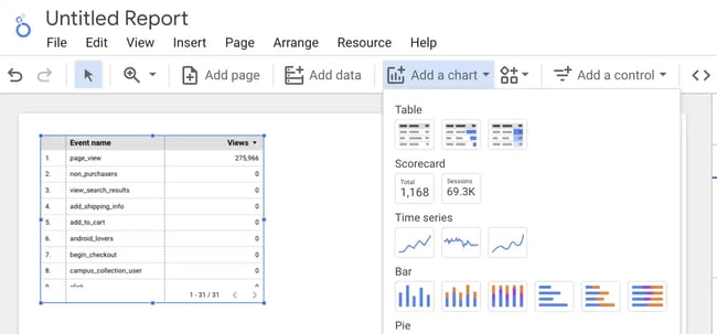 Google Looker Studio Tutorial: add a chart